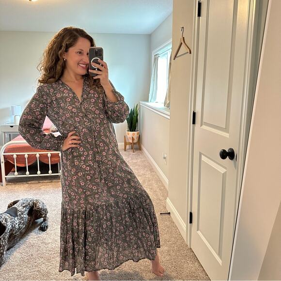 Emerson Fry India Collection Blue Green Pink Cotton Maxi Dress Medium - Picture 4 of 16